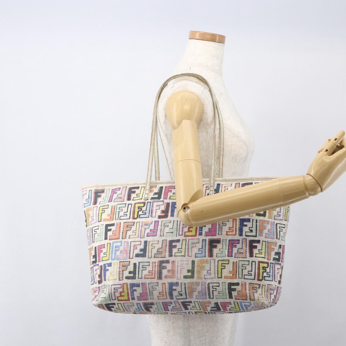 FENDI Zucca Canvas Tote Bag PVC Multicolor Gold Auth 159215