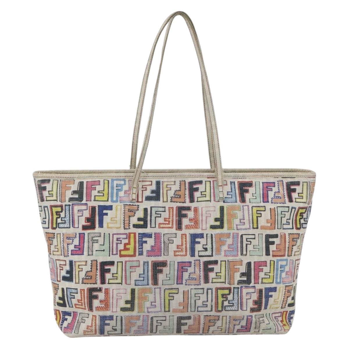 FENDI Zucca Canvas Tote Bag PVC Multicolor Gold Auth 159215