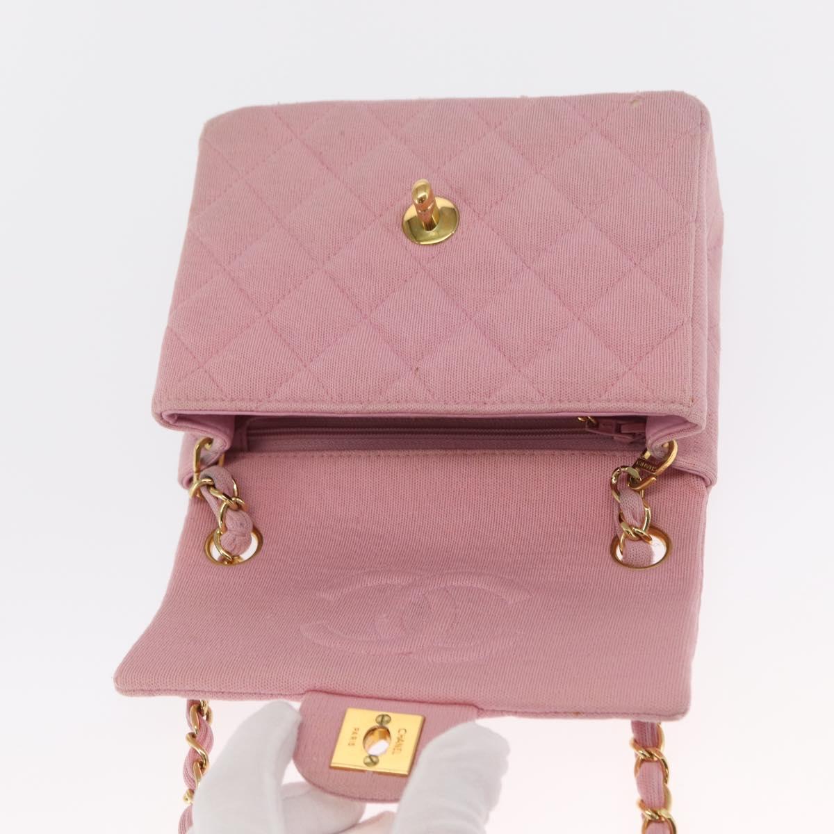 CHANEL Mini Matelasse 17 Chain Shoulder Bag Cotton Pink Gold CC Auth 159216
