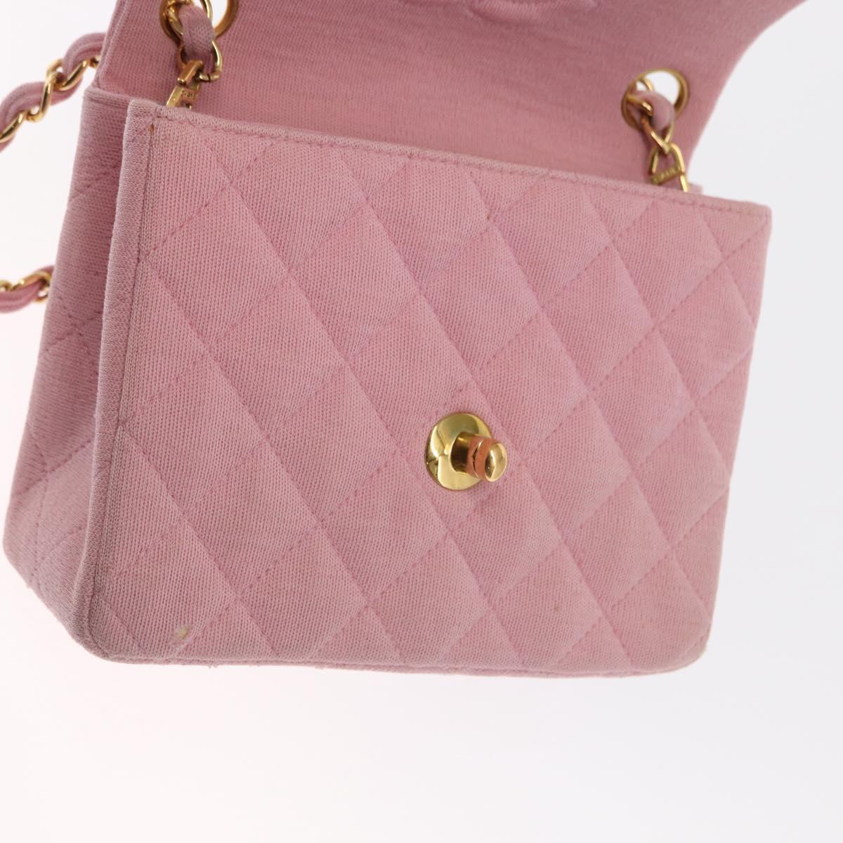 CHANEL Mini Matelasse 17 Chain Shoulder Bag Cotton Pink Gold CC Auth 159216