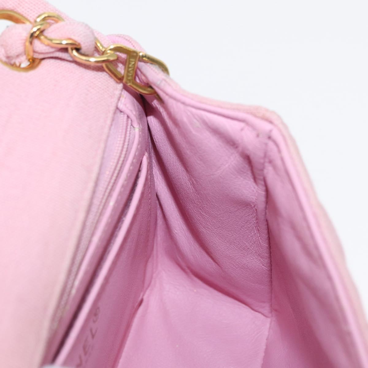 CHANEL Mini Matelasse 17 Chain Shoulder Bag Cotton Pink Gold CC Auth 159216