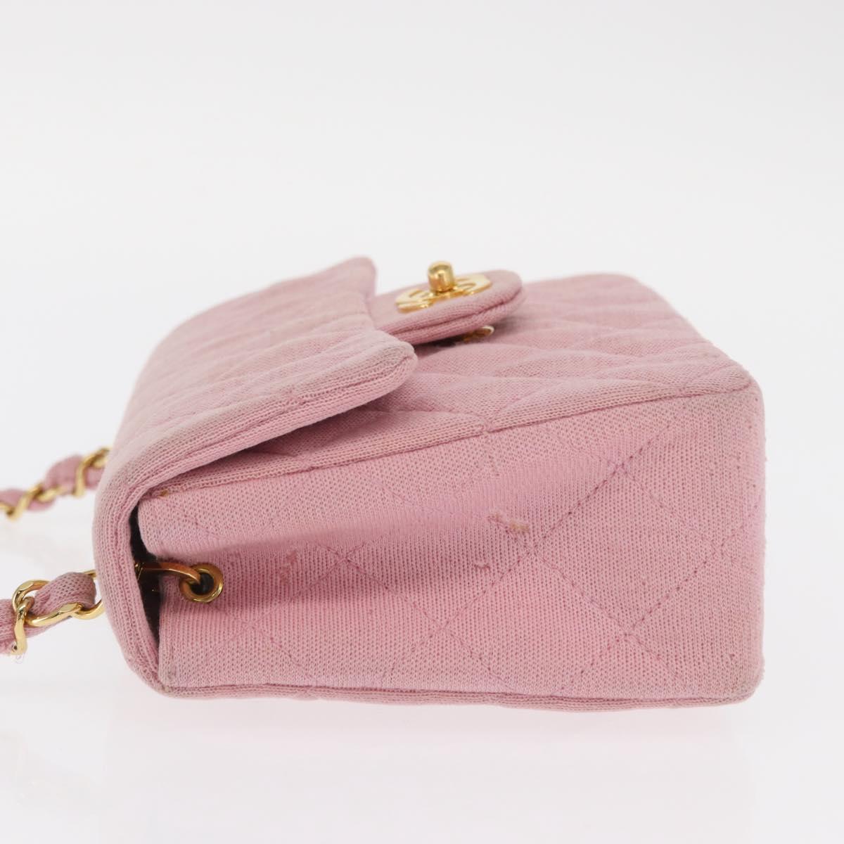 CHANEL Mini Matelasse 17 Chain Shoulder Bag Cotton Pink Gold CC Auth 159216