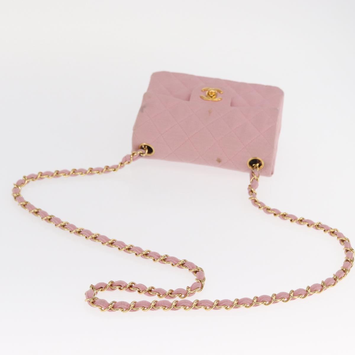 CHANEL Mini Matelasse 17 Chain Shoulder Bag Cotton Pink Gold CC Auth 159216