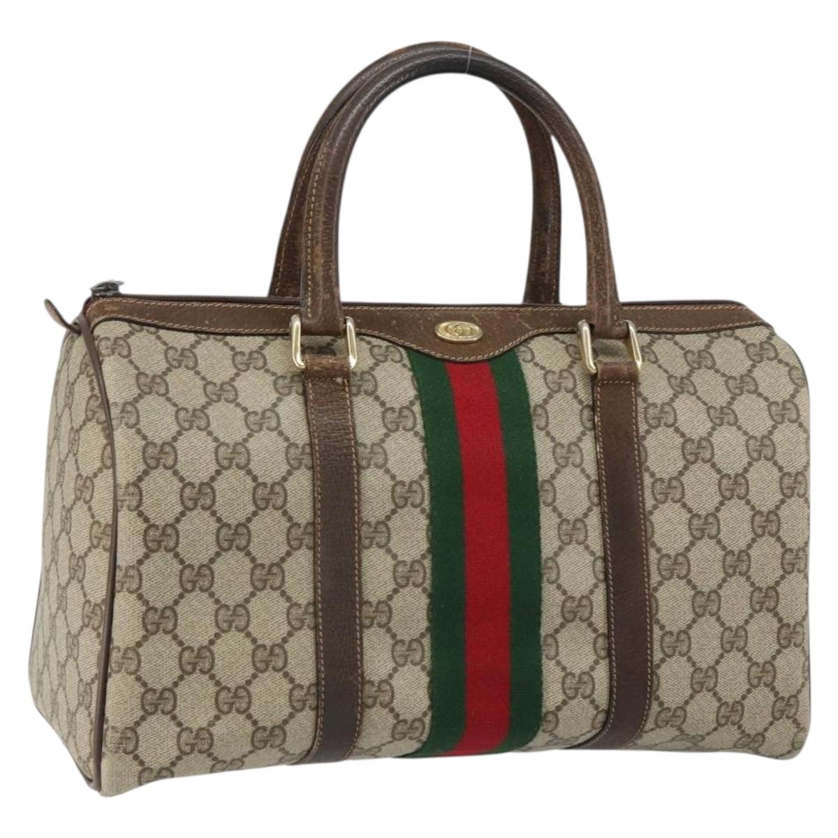 GUCCI GG Supreme Web Sherry Line Boston Bag PVC Beige 69 012 3842 Auth 159227