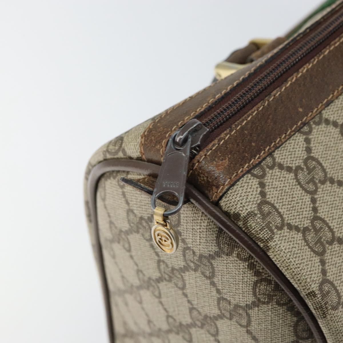 GUCCI GG Supreme Web Sherry Line Boston Bag PVC Beige 69 012 3842 Auth 159227