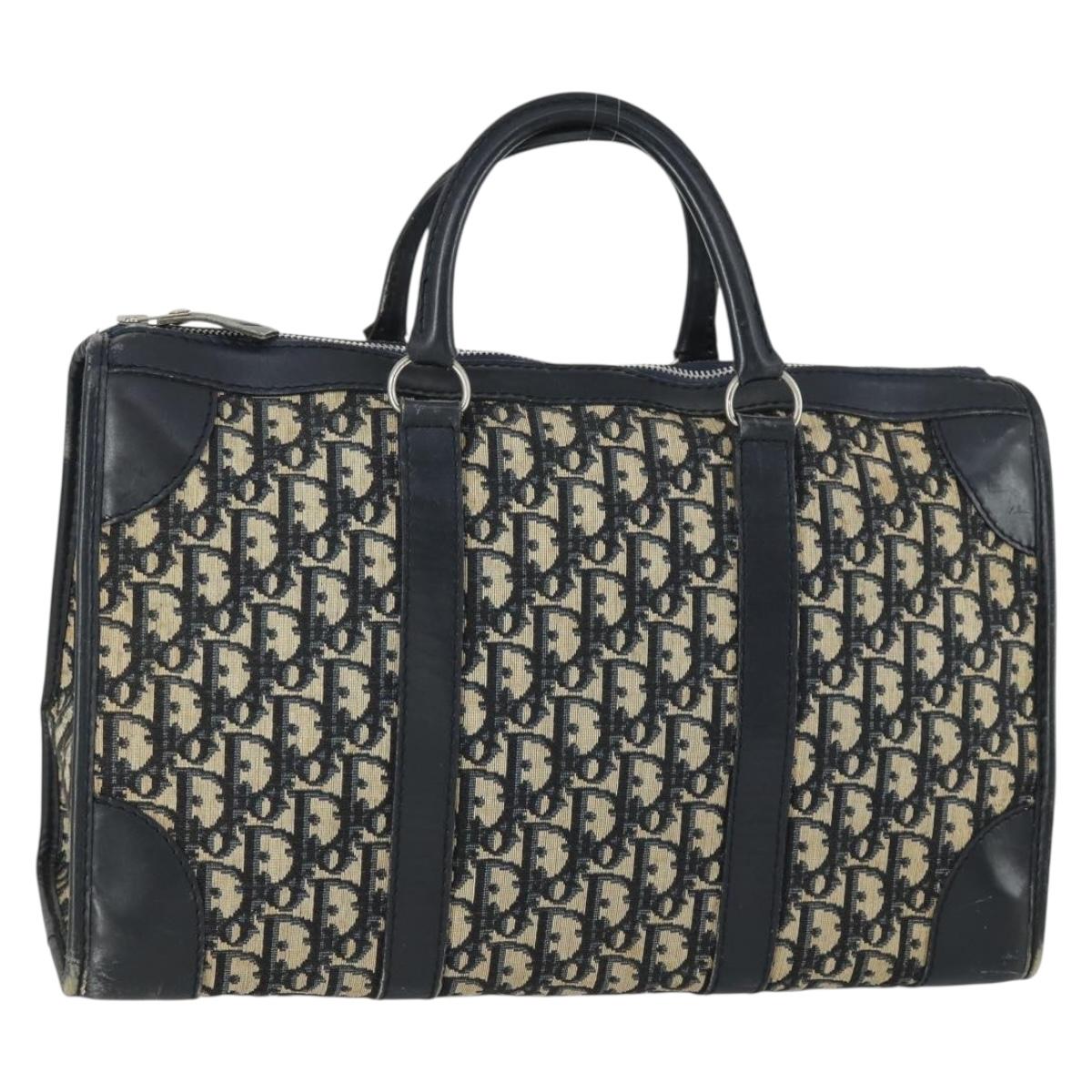 Christian Dior Trotter Canvas Hand Bag Navy Silver Auth 159228