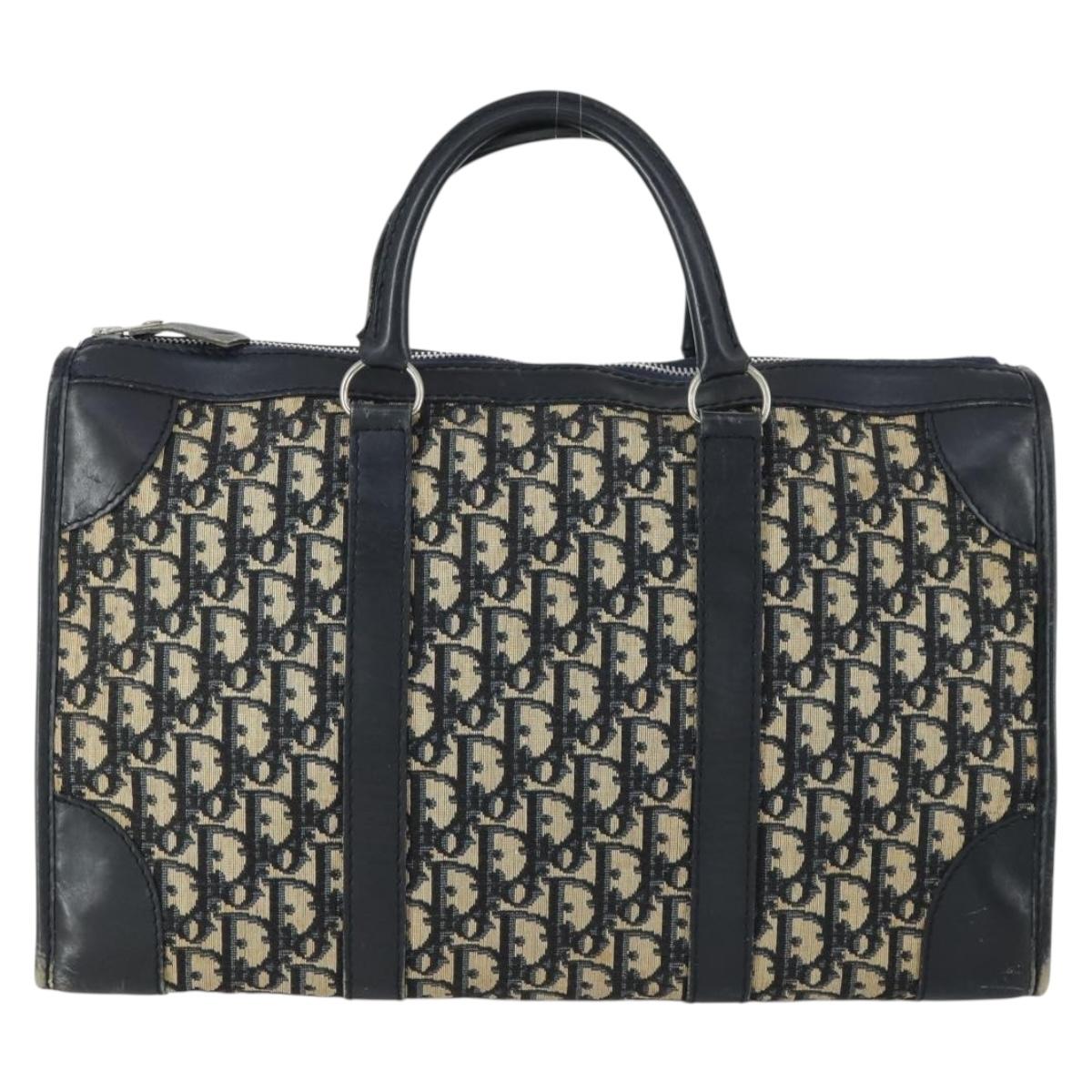 Christian Dior Trotter Canvas Hand Bag Navy Silver Auth 159228