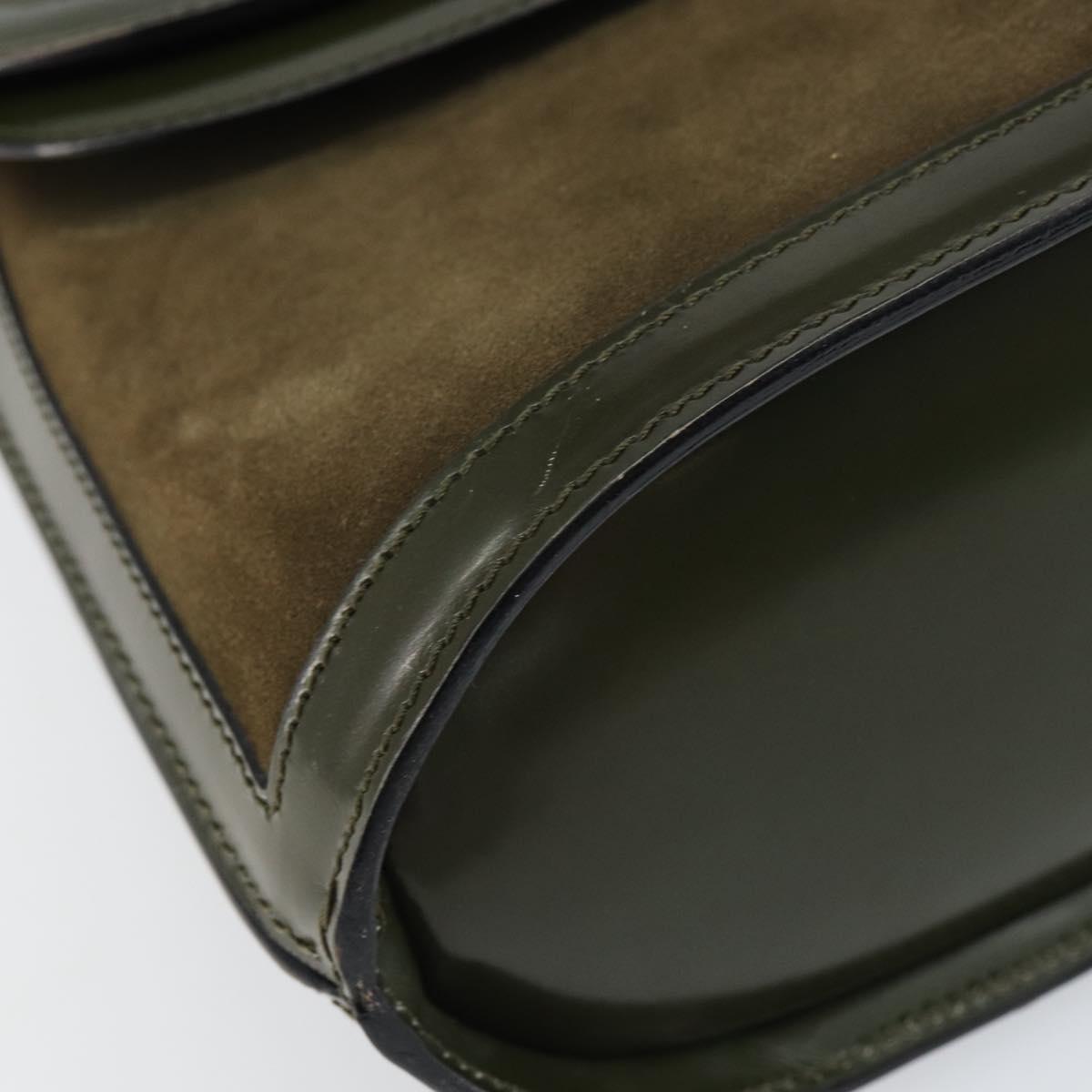 CELINE Hand Bag Suede Khaki Gold Auth 159231