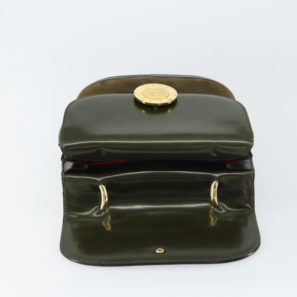 CELINE Hand Bag Suede Khaki Gold Auth 159231