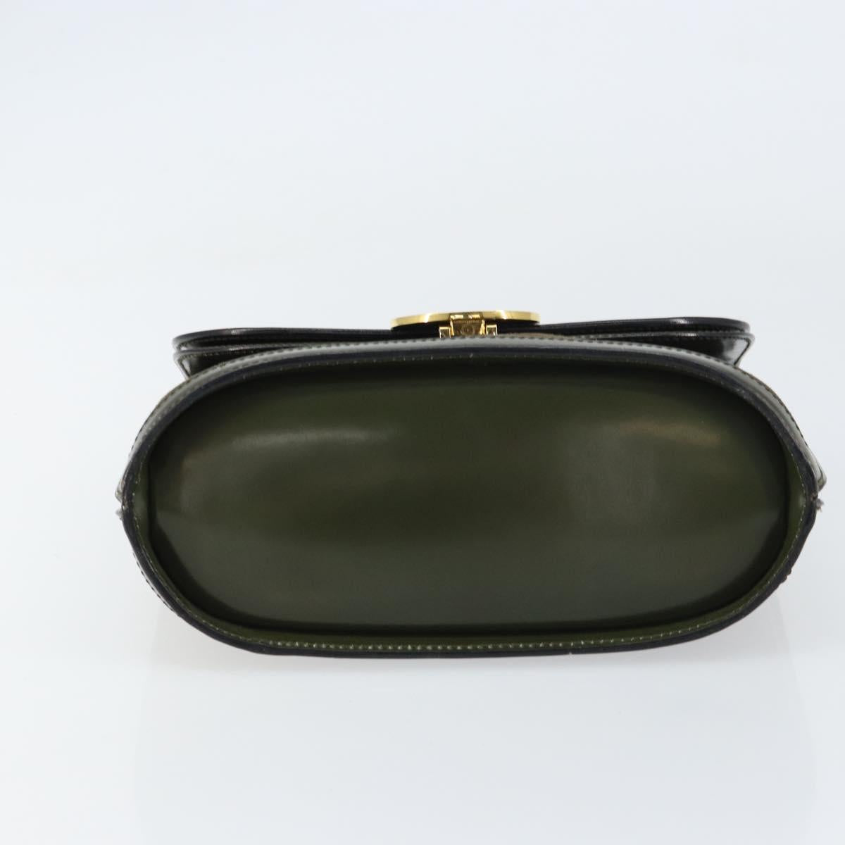 CELINE Hand Bag Suede Khaki Gold Auth 159231