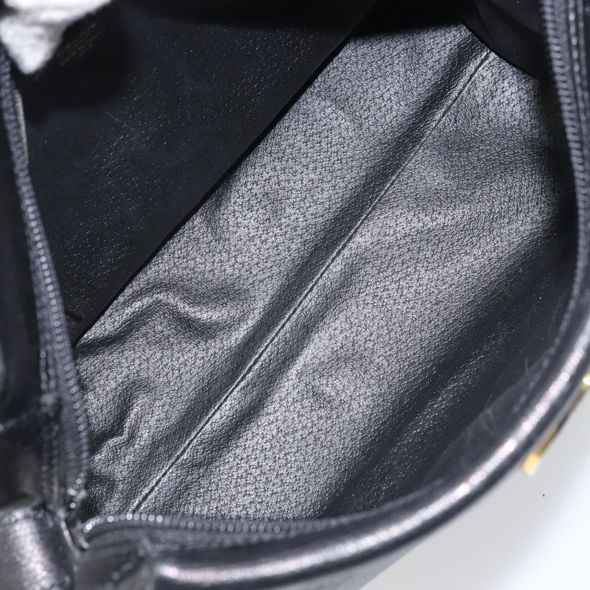 CELINE Circle Shoulder Bag Leather Black Gold Auth 159233