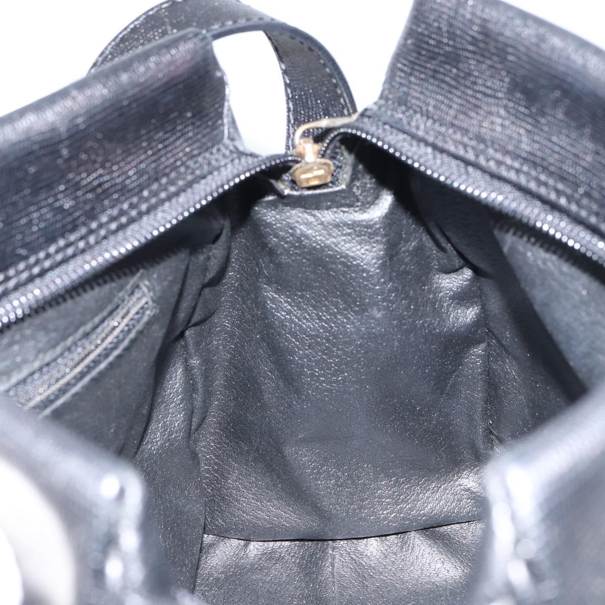 CELINE Circle Shoulder Bag Leather Black Gold Auth 159233