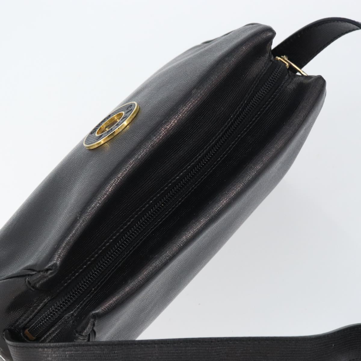 CELINE Circle Shoulder Bag Leather Black Gold Auth 159233