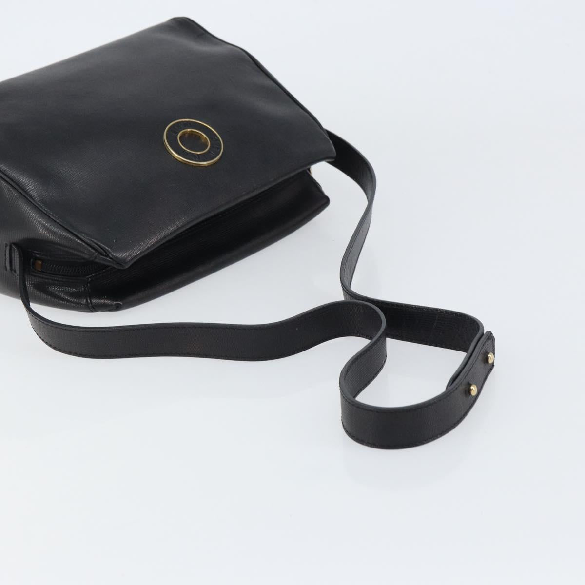 CELINE Circle Shoulder Bag Leather Black Gold Auth 159233