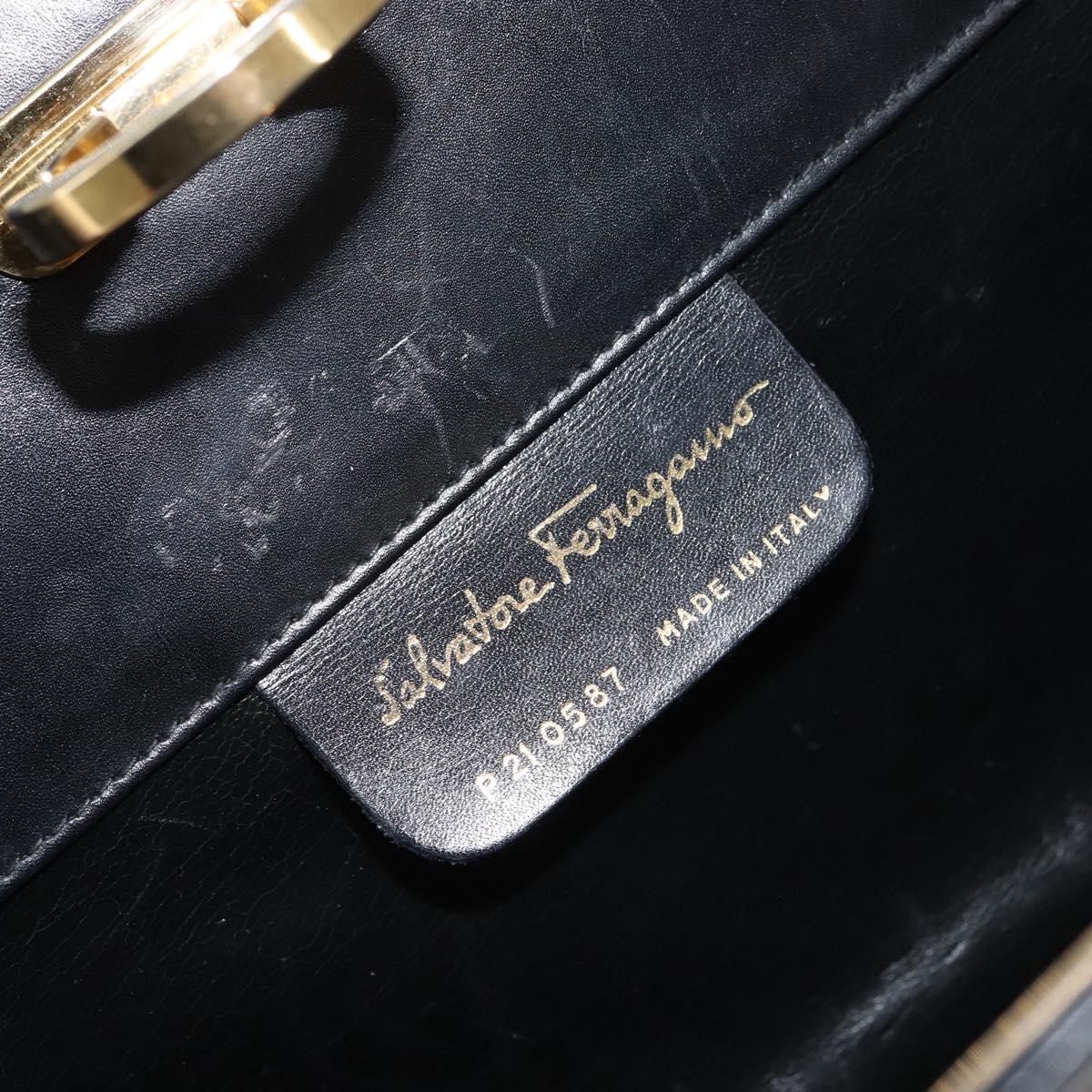 Salvatore Ferragamo Gancini Chain Shoulder Bag Leather Black Gold Auth 159235