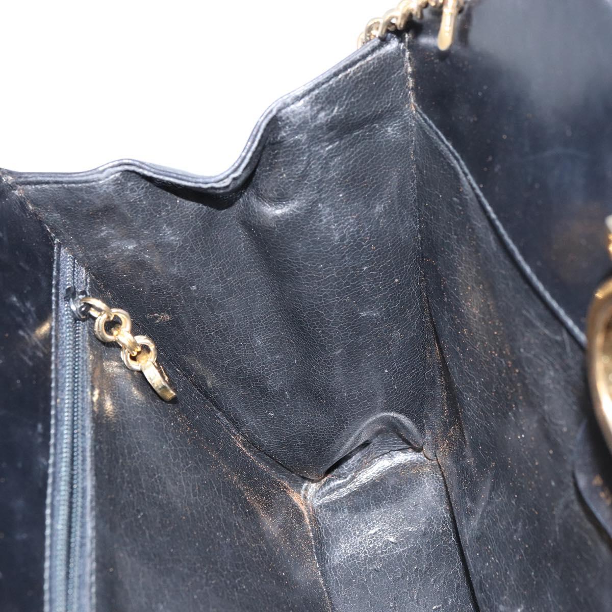Salvatore Ferragamo Gancini Chain Shoulder Bag Leather Black Gold Auth 159235