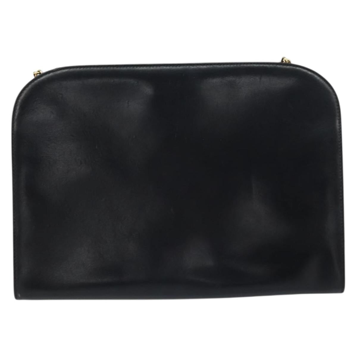 Salvatore Ferragamo Gancini Chain Shoulder Bag Leather Black Gold Auth 159235