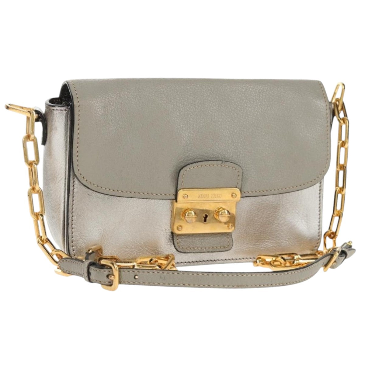 Miu Miu Chain Shoulder Bag Leather Gold Silver Auth 159240V