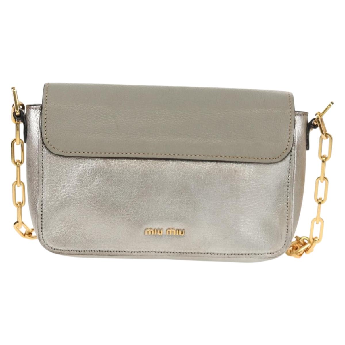 Miu Miu Chain Shoulder Bag Leather Gold Silver Auth 159240V
