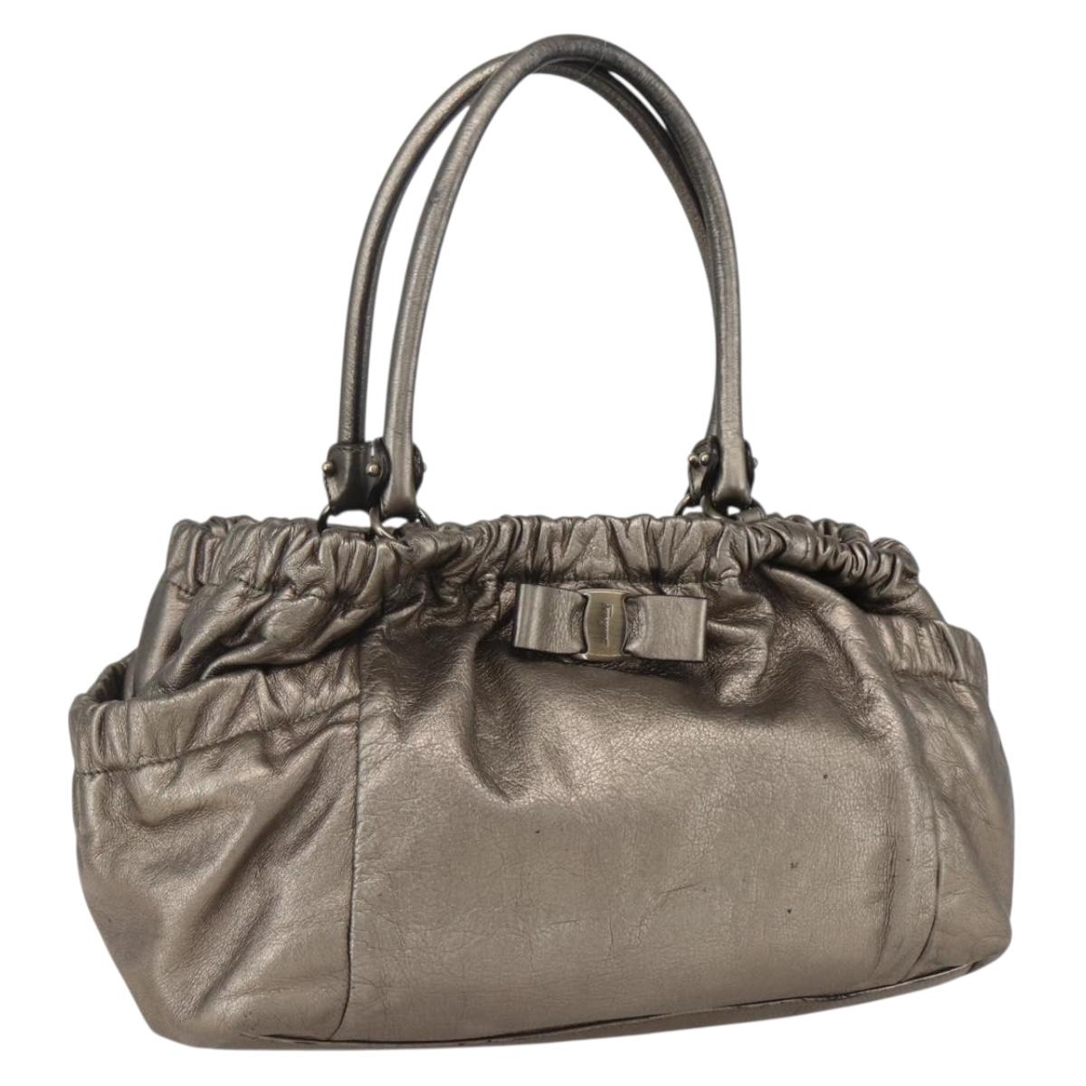 Salvatore Ferragamo Vala Hand Bag Leather Gold Tone Auth 159256