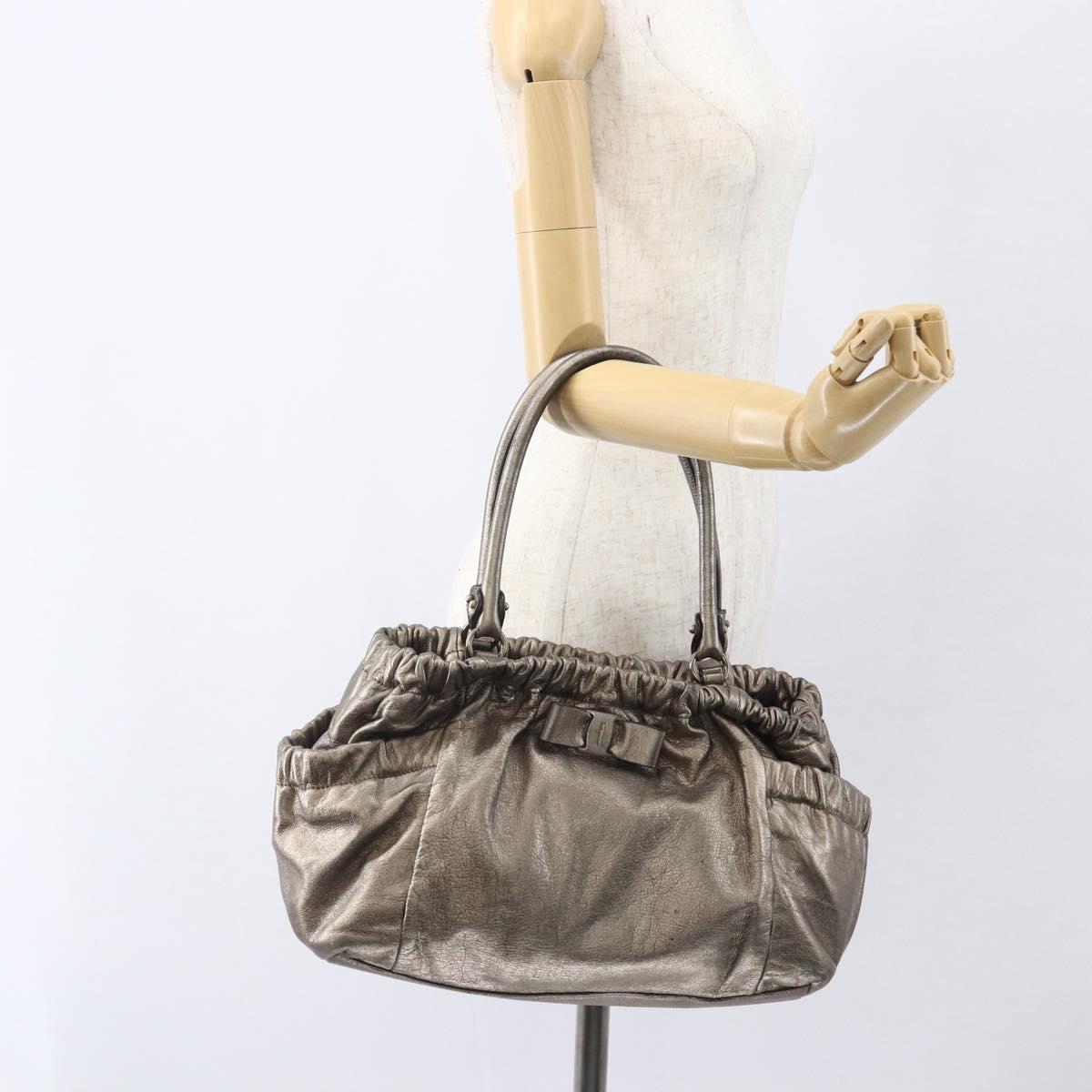 Salvatore Ferragamo Vala Hand Bag Leather Gold Tone Auth 159256