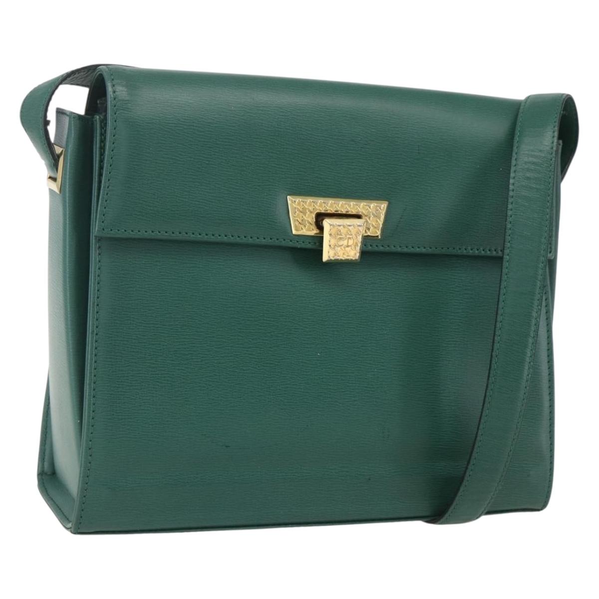 Christian Dior Shoulder Bag Leather Green Gold Auth 159257A