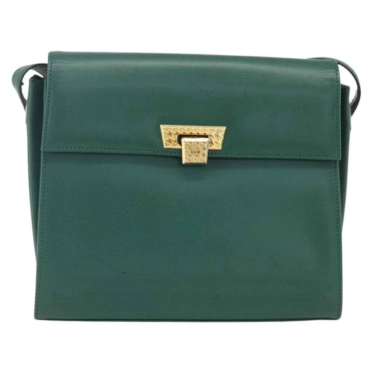 Christian Dior Shoulder Bag Leather Green Gold Auth 159257A