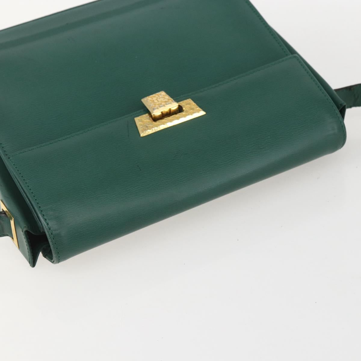 Christian Dior Shoulder Bag Leather Green Gold Auth 159257A
