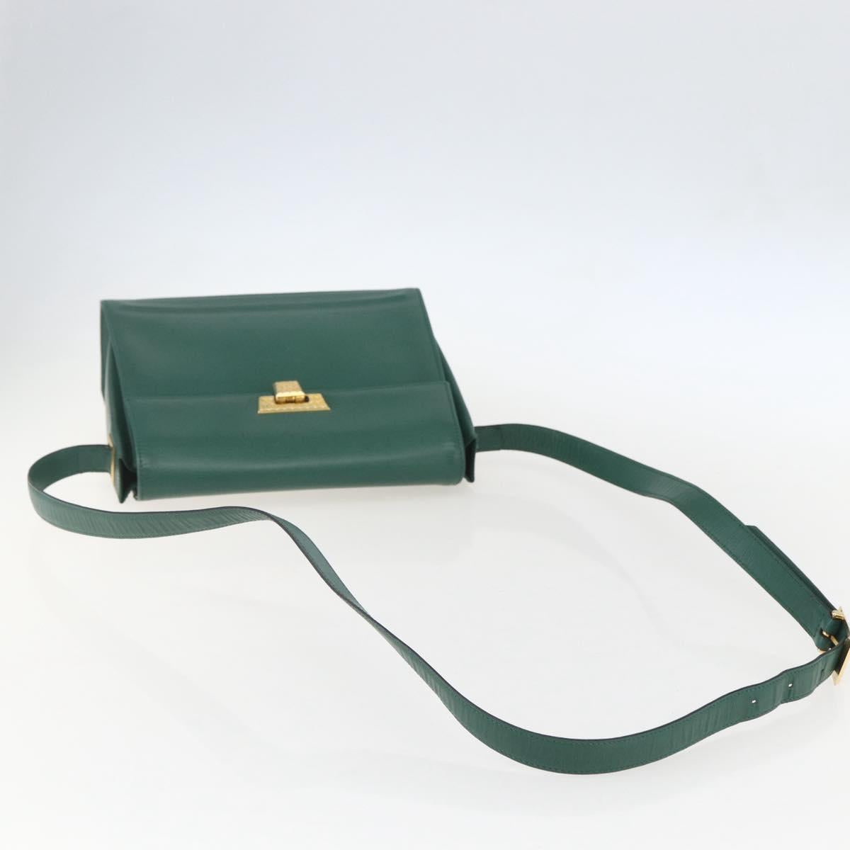 Christian Dior Shoulder Bag Leather Green Gold Auth 159257A
