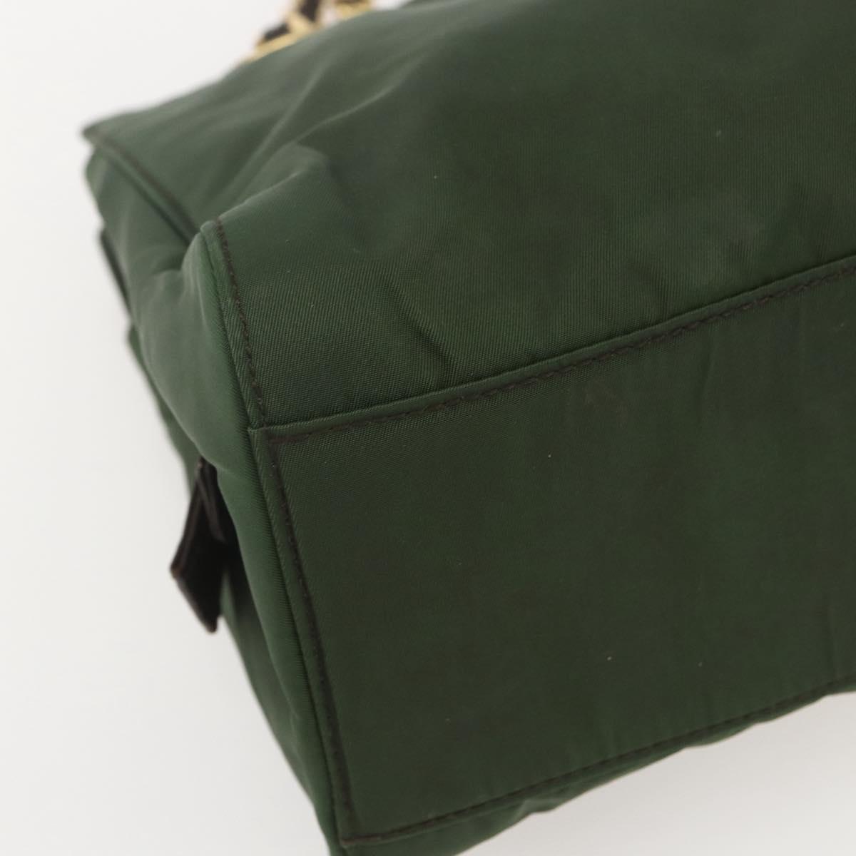 PRADA Chain Shoulder Bag Nylon Green Gold Auth 159258