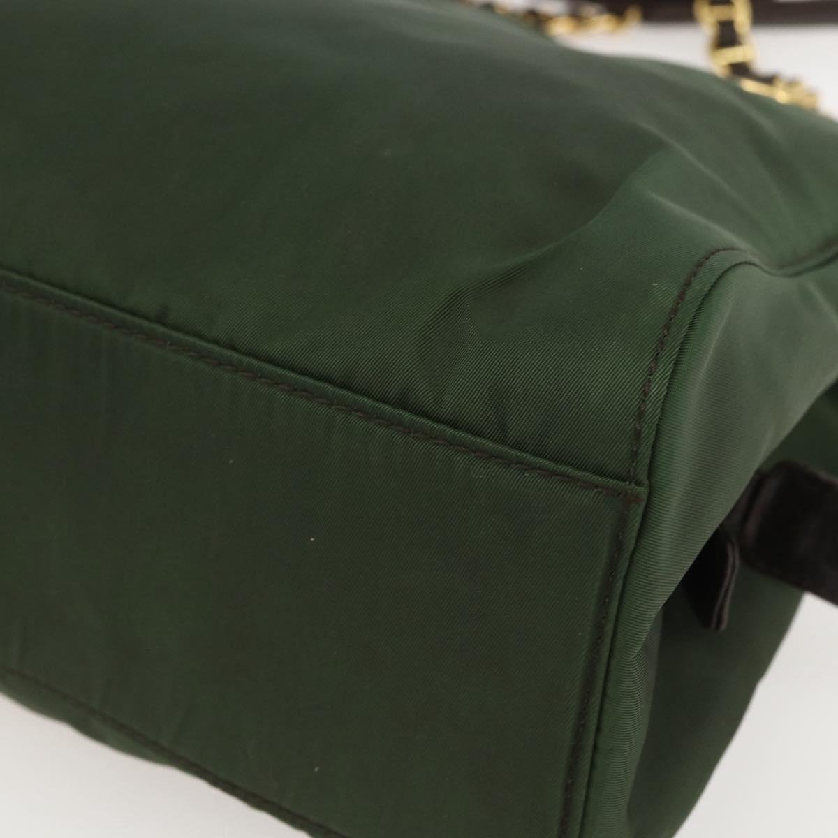 PRADA Chain Shoulder Bag Nylon Green Gold Auth 159258