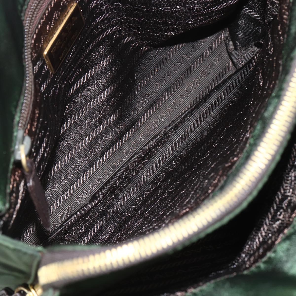 PRADA Chain Shoulder Bag Nylon Green Gold Auth 159258