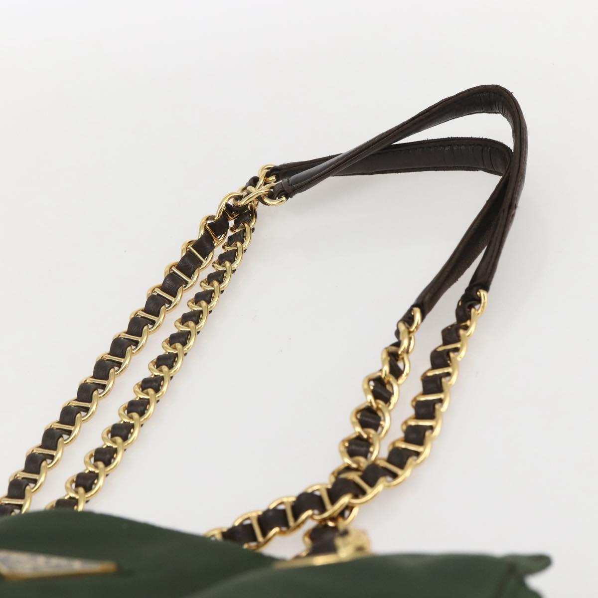 PRADA Chain Shoulder Bag Nylon Green Gold Auth 159258