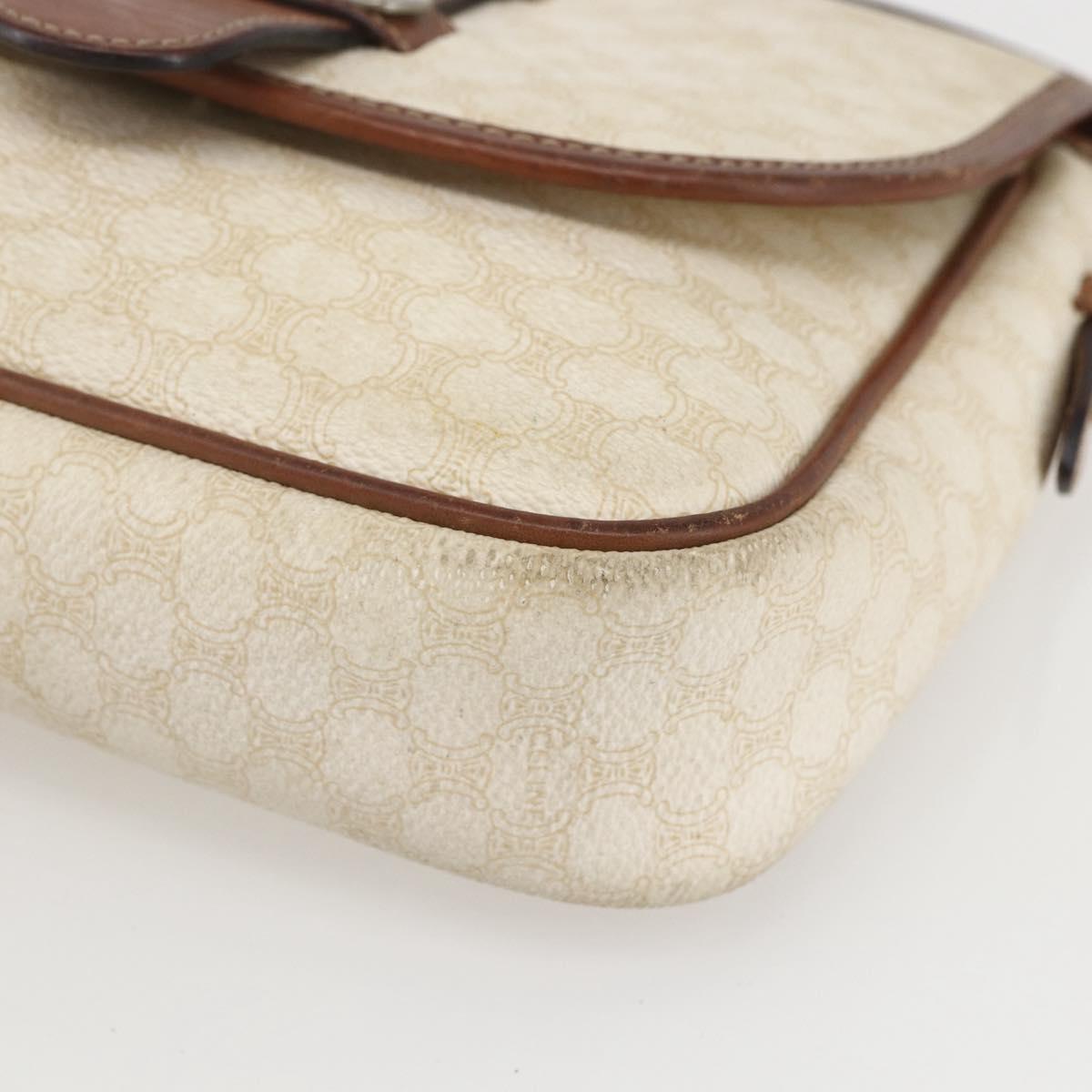CELINE Macadam Canvas Shoulder Bag PVC Leather White Silver Auth 159259