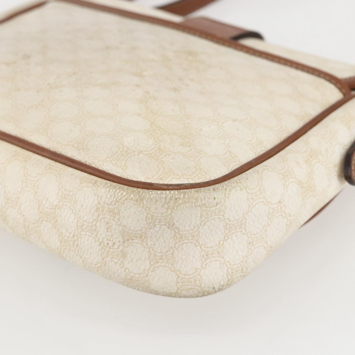 CELINE Macadam Canvas Shoulder Bag PVC Leather White Silver Auth 159259