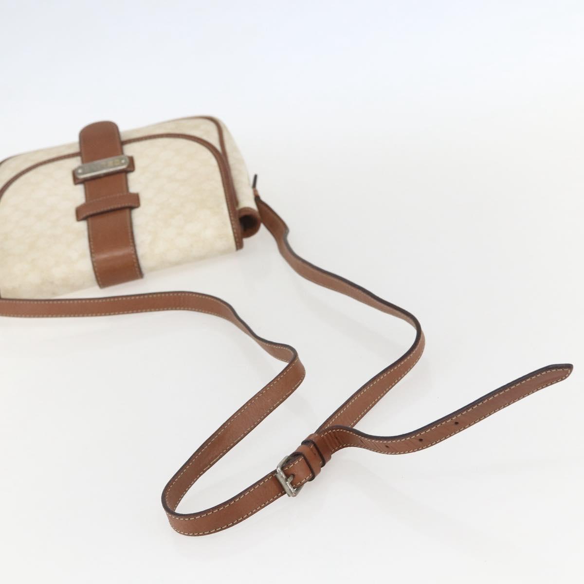 CELINE Macadam Canvas Shoulder Bag PVC Leather White Silver Auth 159259