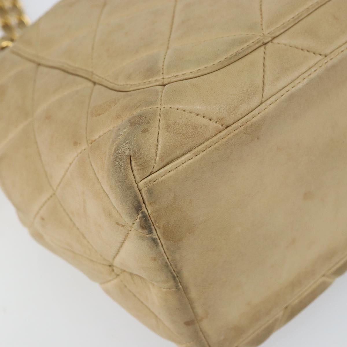 CHANEL Matelasse Chain Shoulder Bag Leather Beige Gold CC Auth 159264