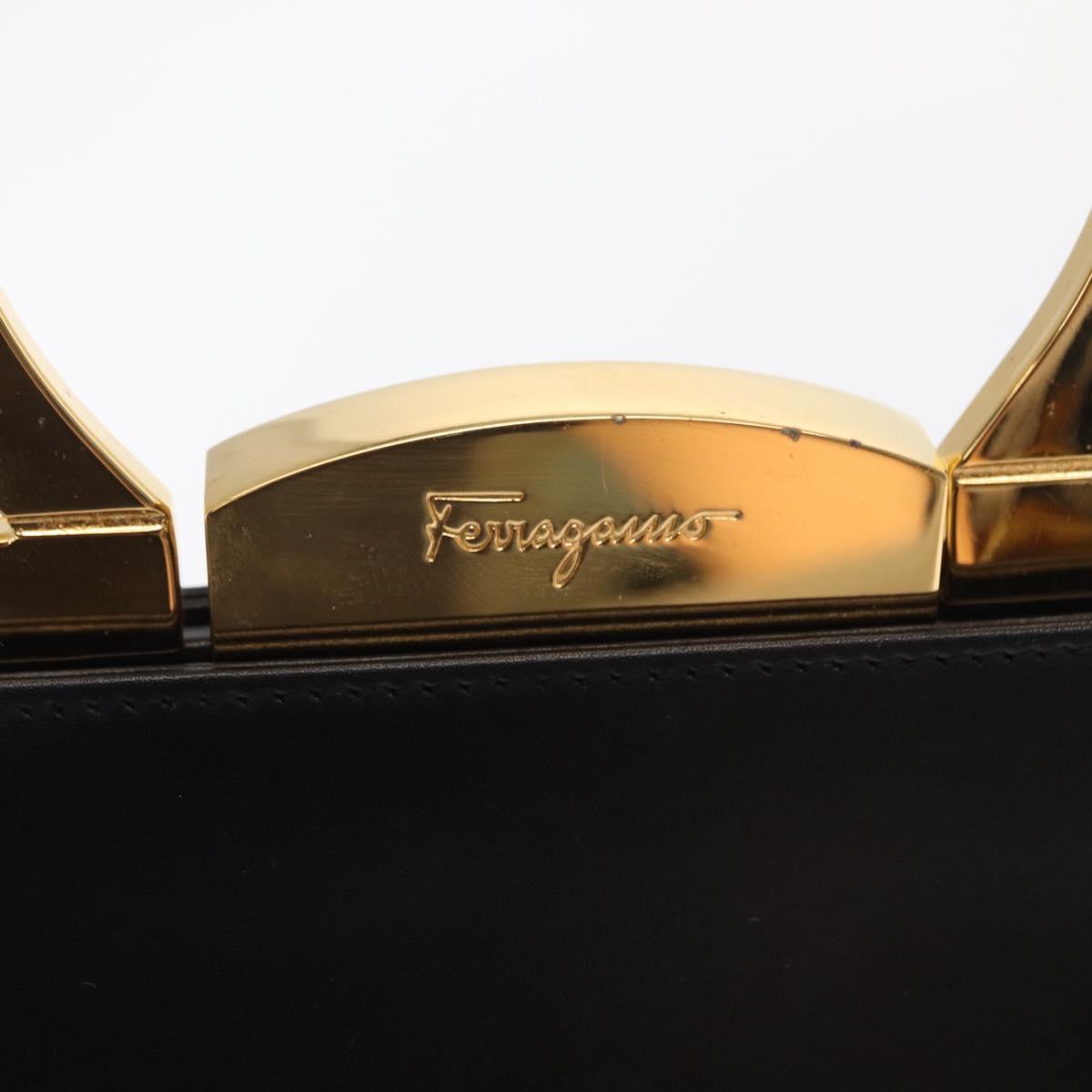 Salvatore Ferragamo Gancini Hand Bag Leather Black Gold Auth 159266V