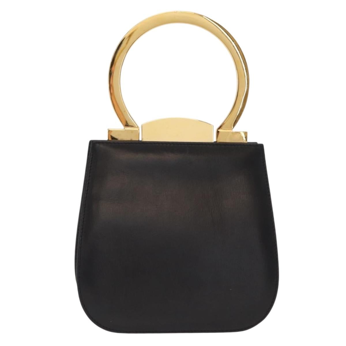 Salvatore Ferragamo Gancini Hand Bag Leather Black Gold Auth 159266V