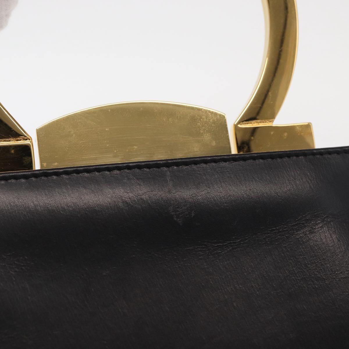 Salvatore Ferragamo Gancini Hand Bag Leather Black Gold Auth 159266V