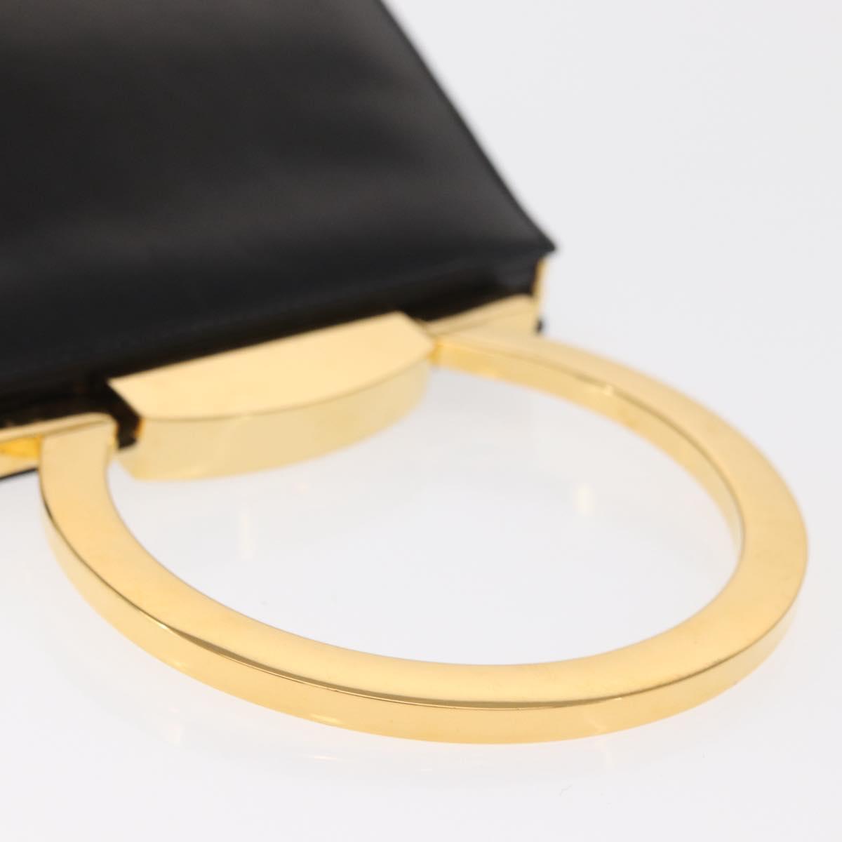 Salvatore Ferragamo Gancini Hand Bag Leather Black Gold Auth 159266V