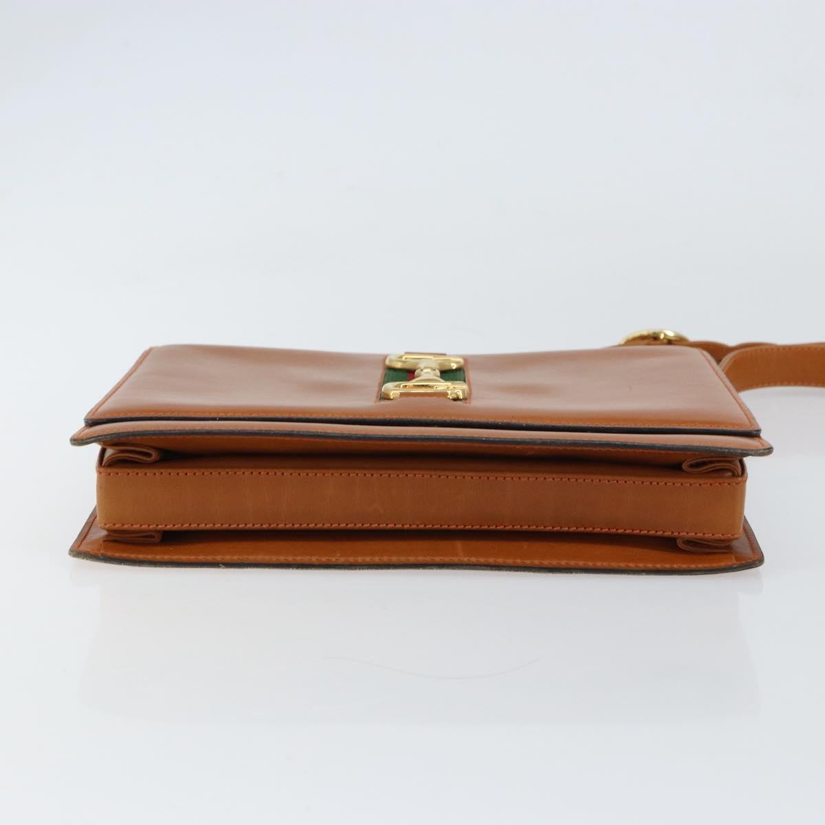 GUCCI Web Sherry Line Horsebit Shoulder Bag Leather Brown Gold Red Auth 159268