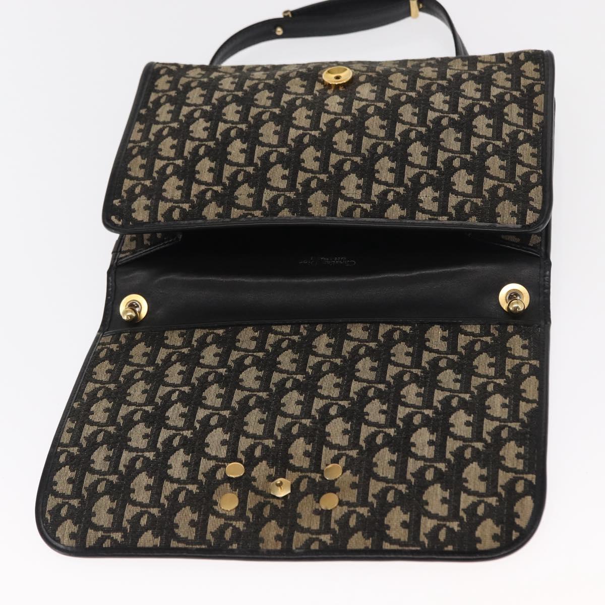 Christian Dior Trotter Canvas Shoulder Bag Black Gold Auth 159274