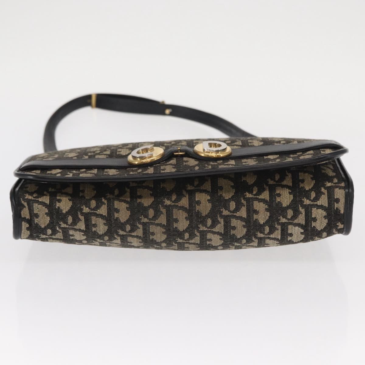 Christian Dior Trotter Canvas Shoulder Bag Black Gold Auth 159274