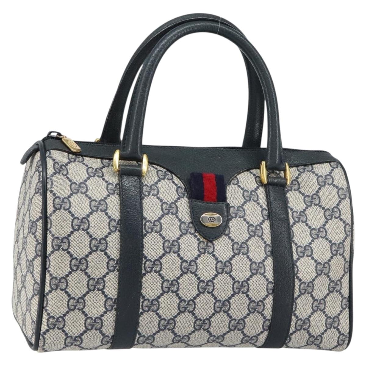 GUCCI GG Supreme Sherry Line Hand Bag PVC Navy Gold Red 39 02 006 Auth 159287
