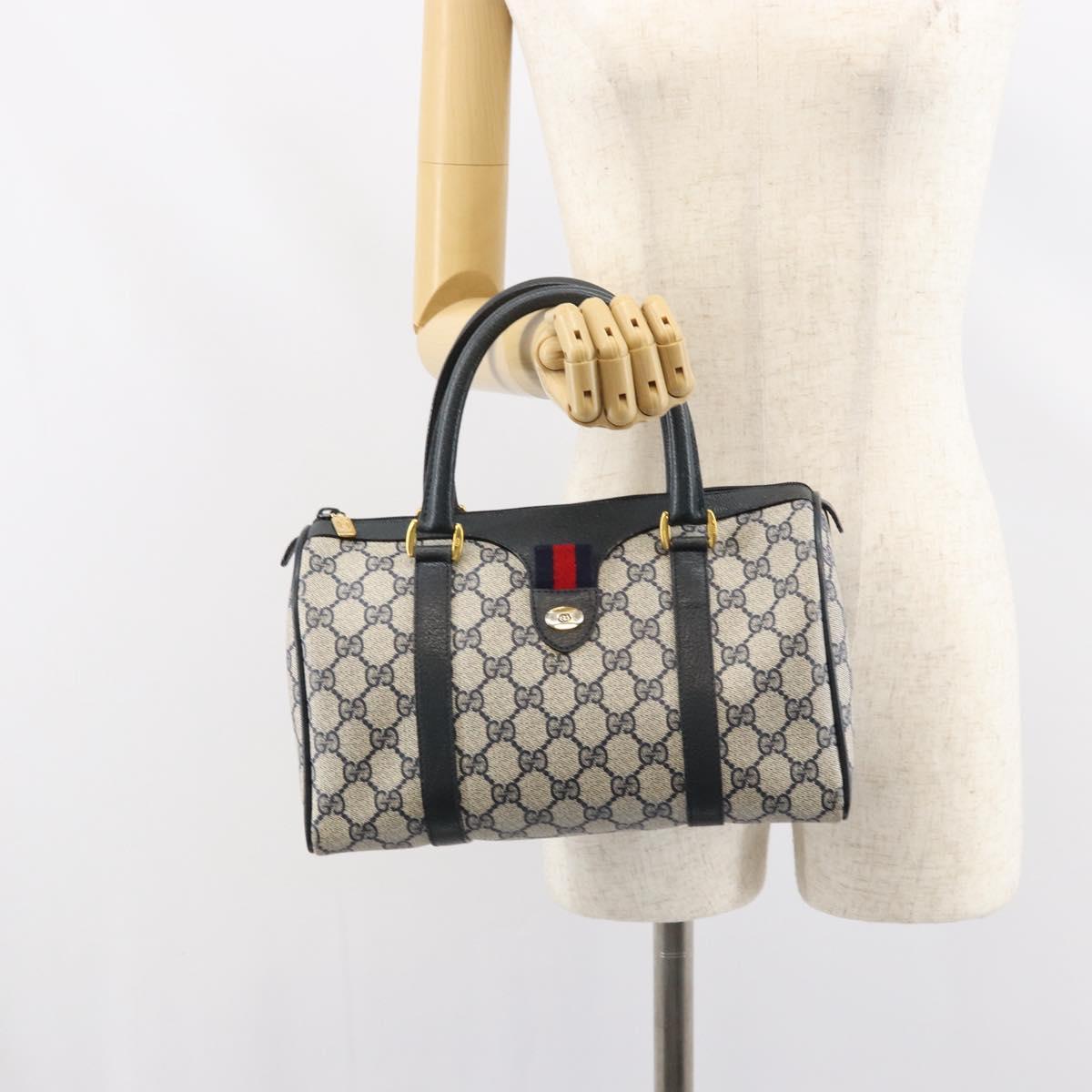 GUCCI GG Supreme Sherry Line Hand Bag PVC Navy Gold Red 39 02 006 Auth 159287