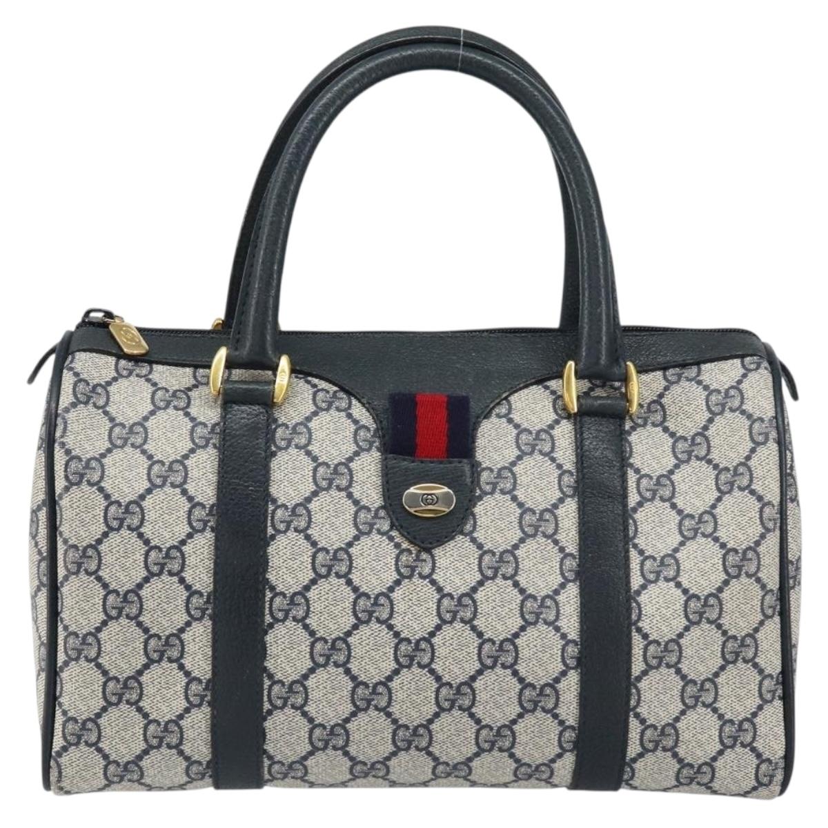 GUCCI GG Supreme Sherry Line Hand Bag PVC Navy Gold Red 39 02 006 Auth 159287