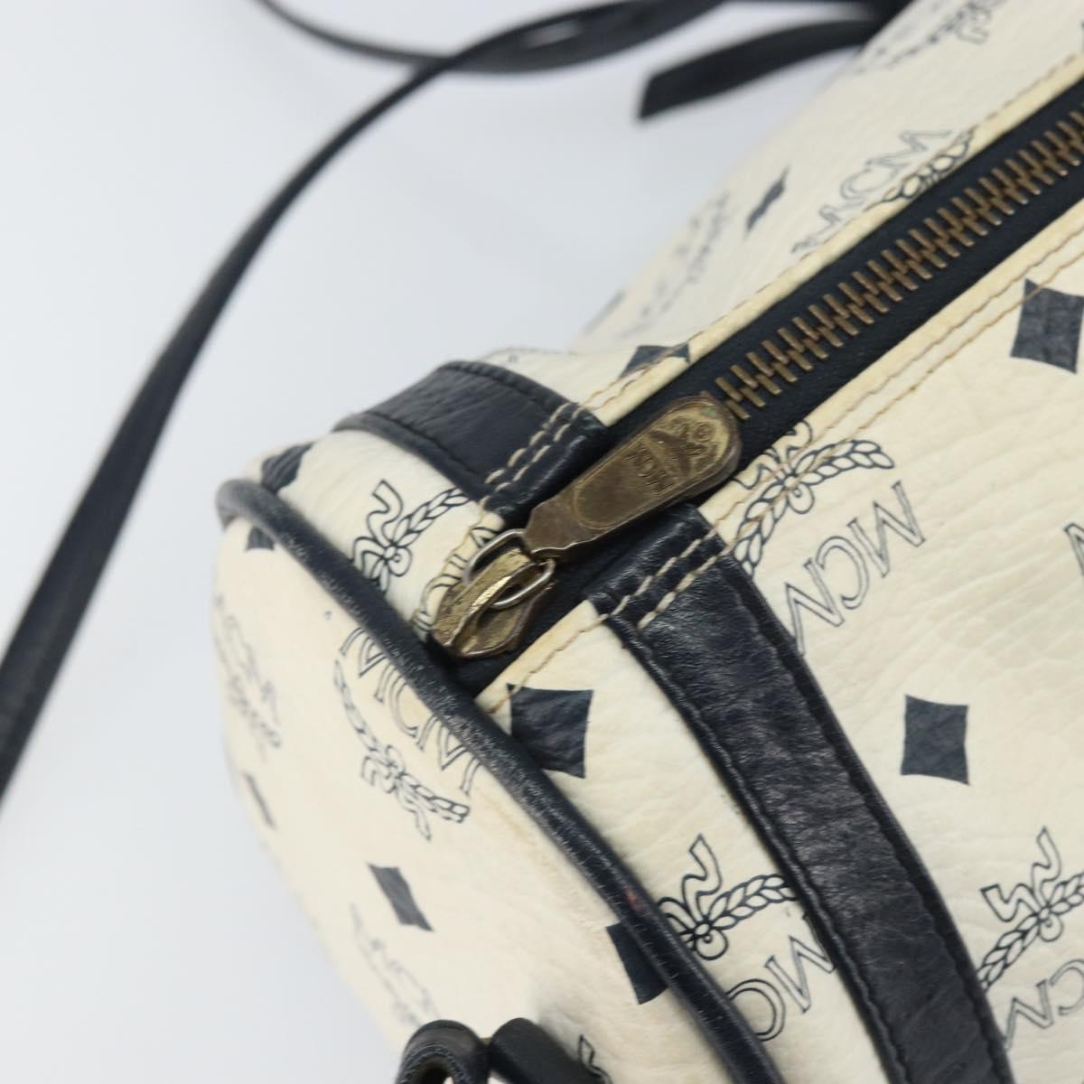 MCM Vicetos Logogram Shoulder Bag PVC Leather White Gold Auth 159292