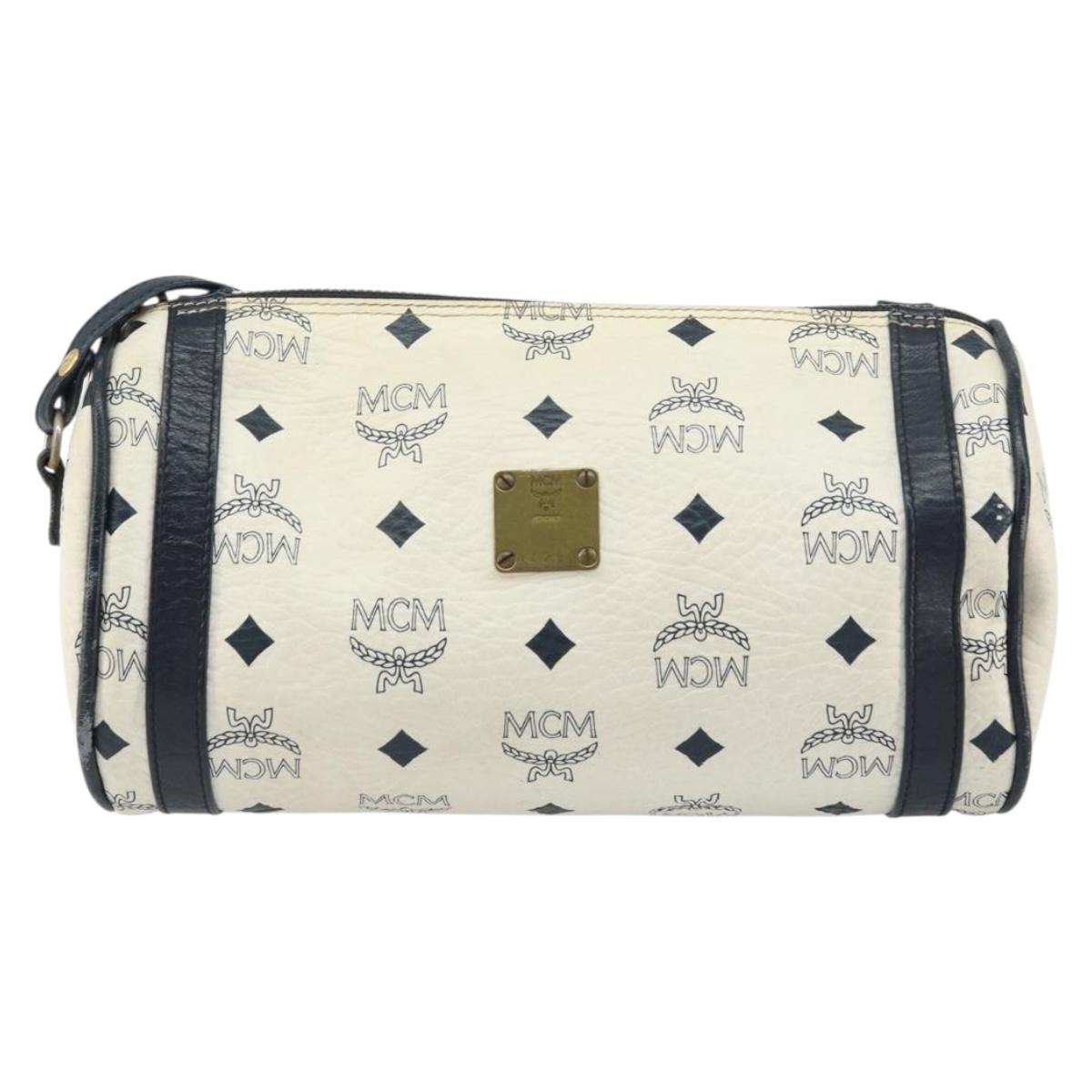 MCM Vicetos Logogram Shoulder Bag PVC Leather White Gold Auth 159292
