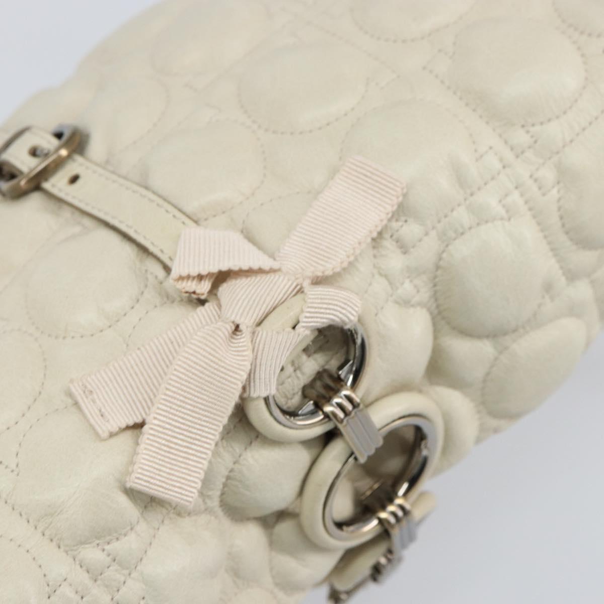 Salvatore Ferragamo Gancini Shoulder Bag Leather Ivory Gold Auth 159297